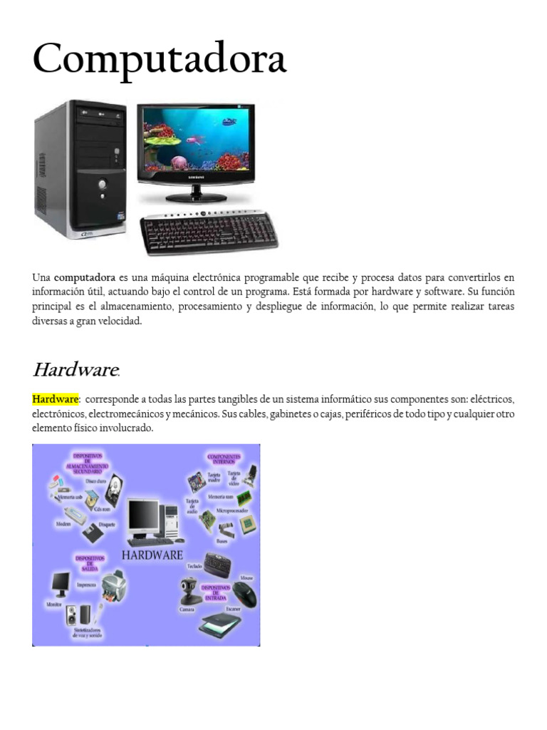 Componentes y Tipos de Computadoras | PDF | Hardware de la computadora ...