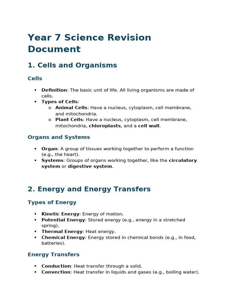 Year 7 Science Revision Guide | PDF | Earth | Force