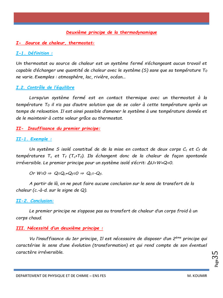 Deuxième principe de la thermodynamique | PDF | Entropie | Chaleur