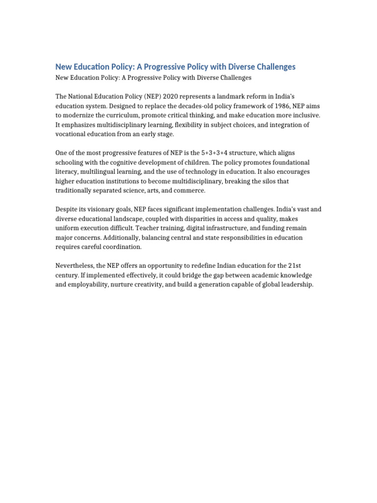 NEP 2020: Challenges and Opportunities | PDF