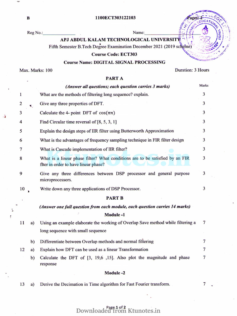 Digital Signal Processing Exam Paper | PDF | Discrete Fourier Transform ...