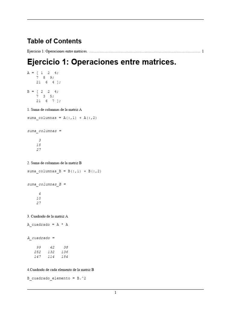 Operaciones Básicas con Matrices en MATLAB | PDF