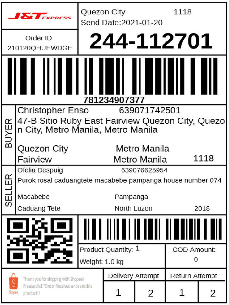 Sample JNT Waybill | PDF