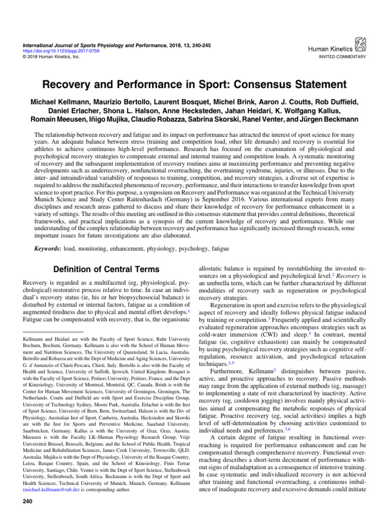 Recovery and Performance Consensus Statement | PDF | Stress (Biology ...