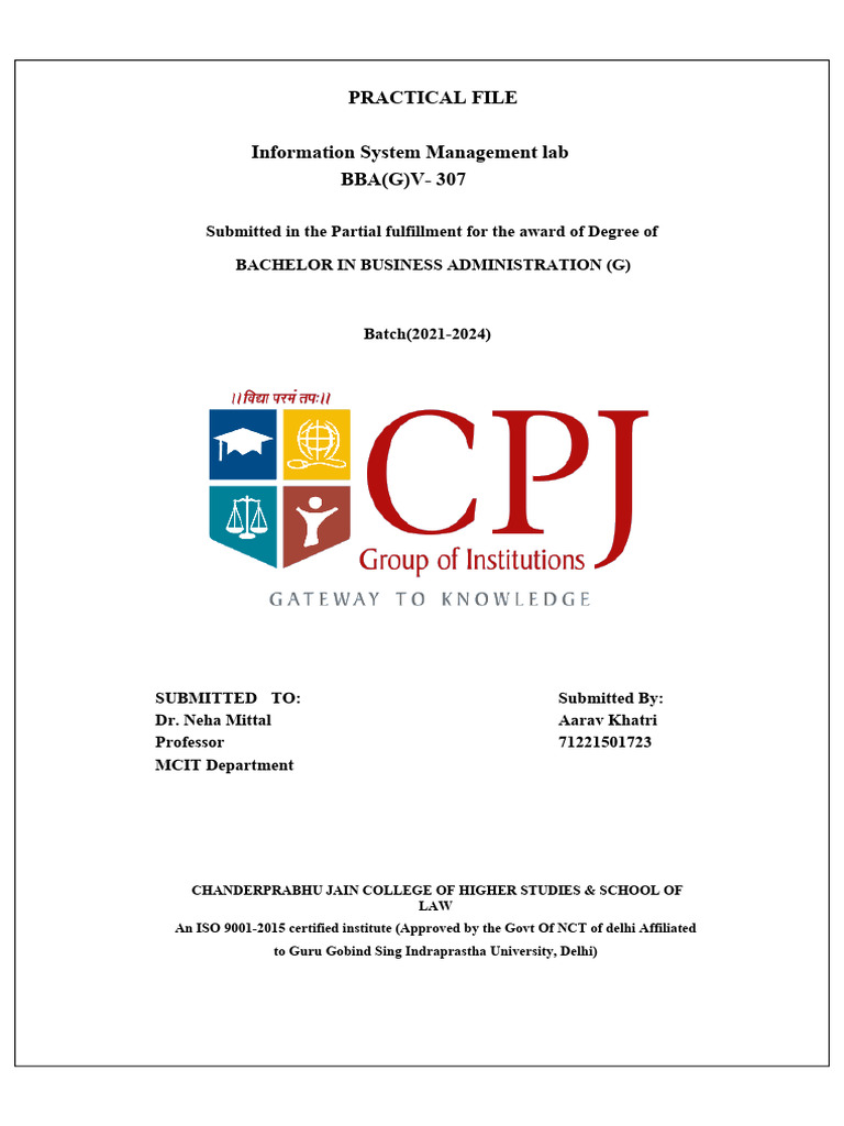 Practical File Information System Management Lab BBA (G) V-307 | PDF ...