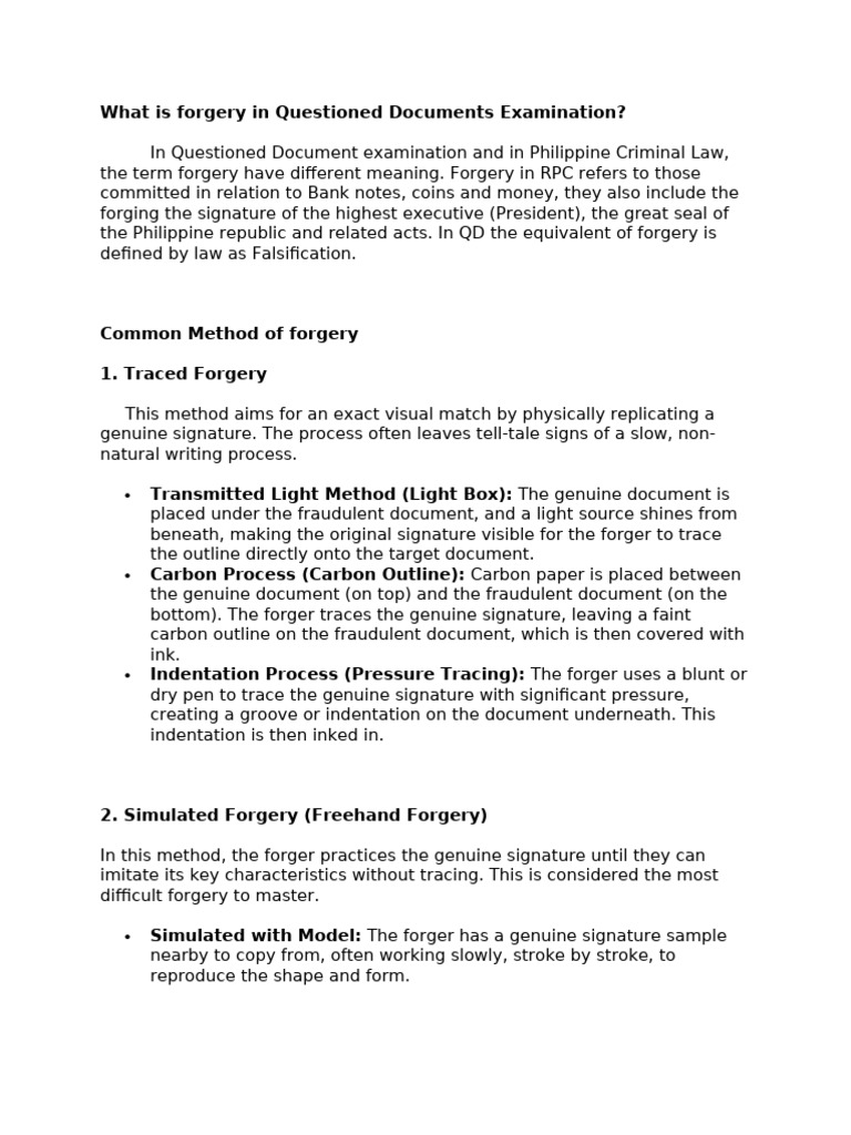 Understanding Forgery Methods in QD Examination | PDF | Signature