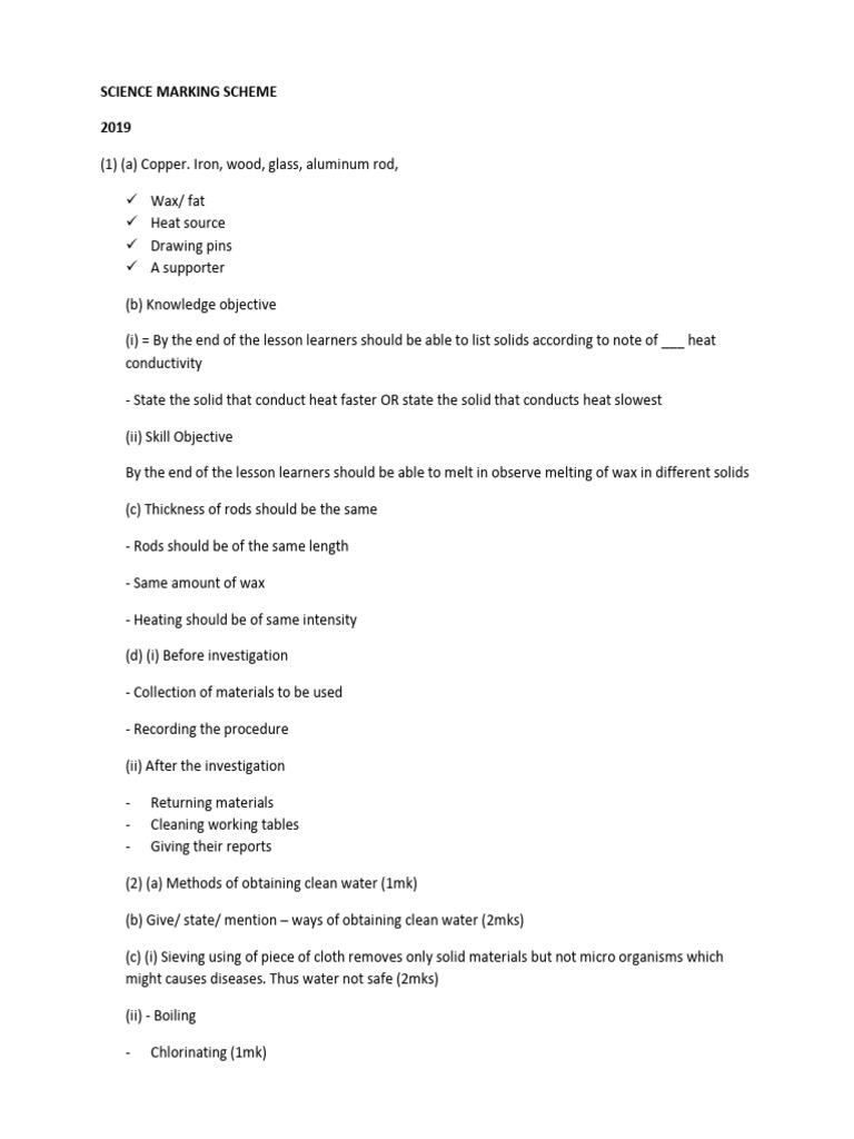 2019 Science Marking Scheme Guide | PDF | Kidney | Knowledge