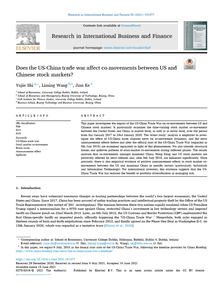 Does The US-China Trade War Affect Co-Movements Between US and Chinese ...