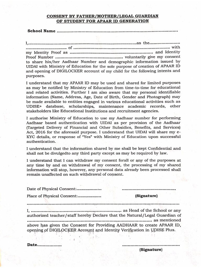 APAAR Consent Form | PDF