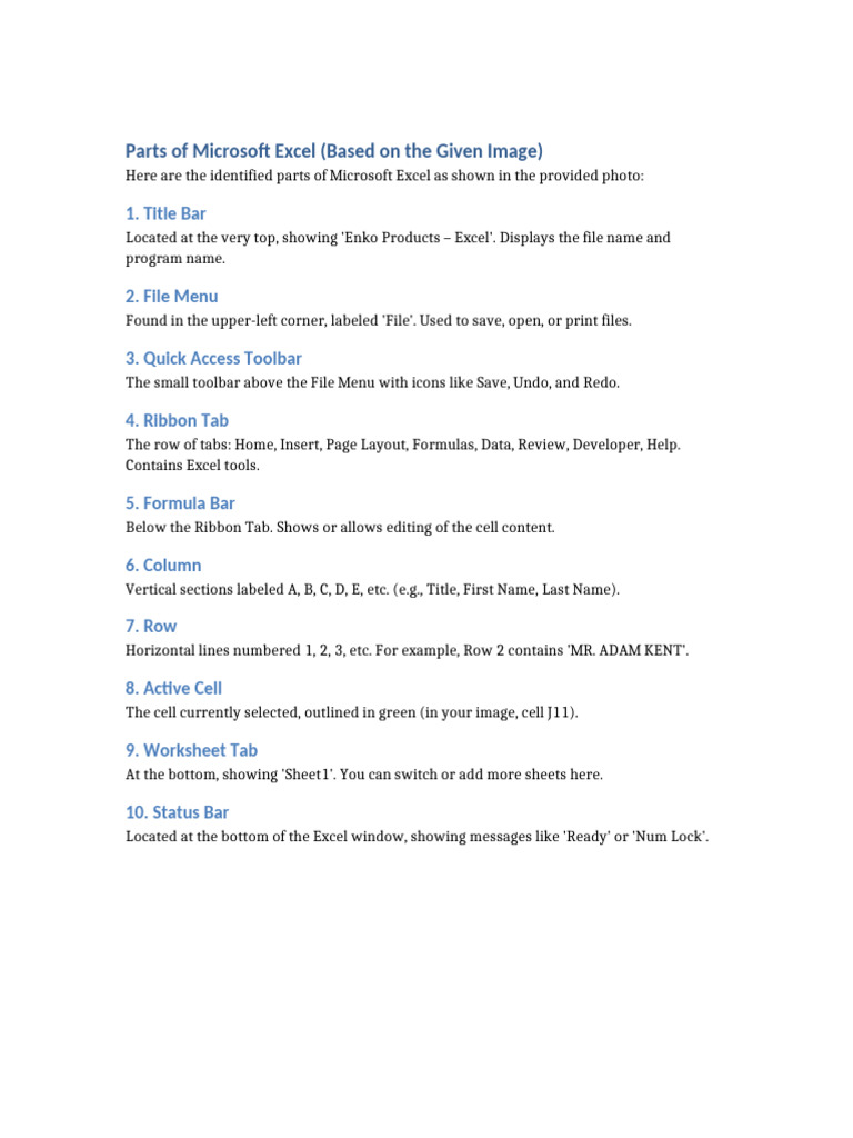 Components of Microsoft Excel 2019 | PDF