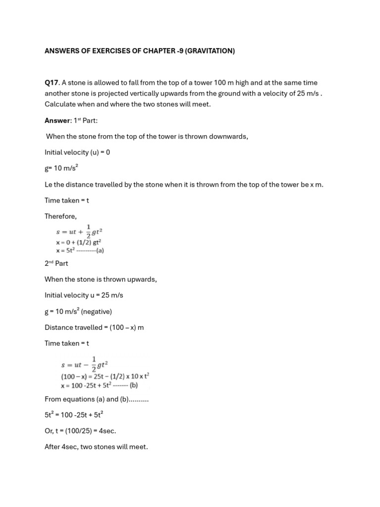 Class 9 Gravitation Exercise Solutions | PDF