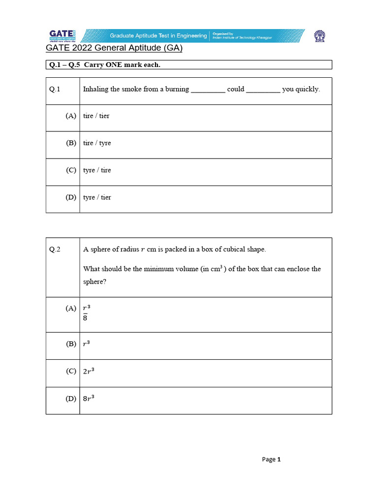GATE 2022 General Aptitude Questions | PDF | Sphere | Rice