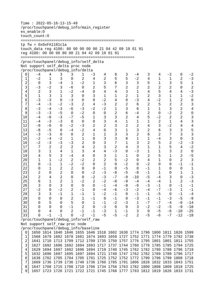 Touchpanel Debug Info Report | PDF