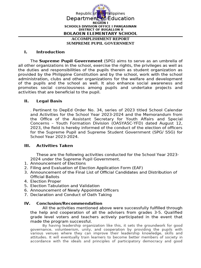 Supreme Pupil Government Accomplishments | PDF | Governance | Government
