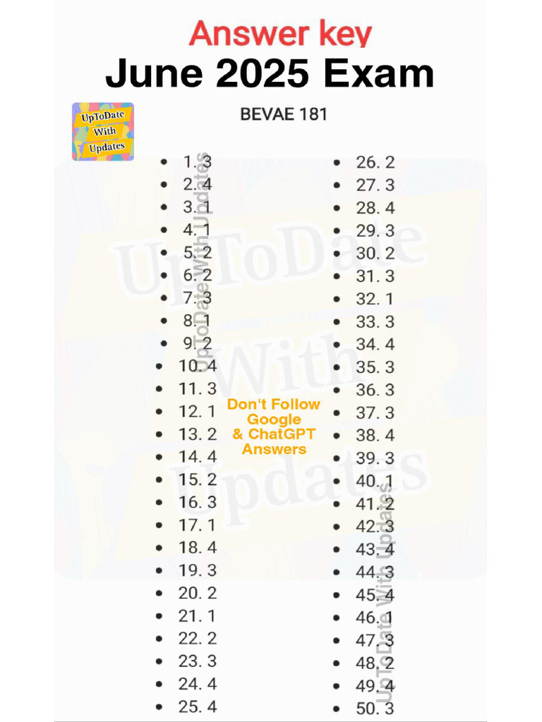 BEVAE 181 Answer Key June 2025 Exam | PDF