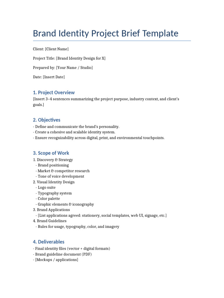 Brand Identity Project Brief Template | PDF