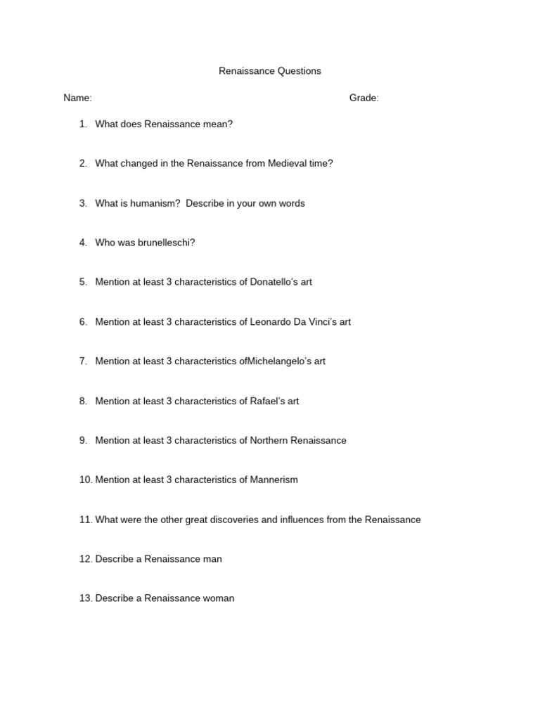 Key Renaissance Questions and Insights | PDF