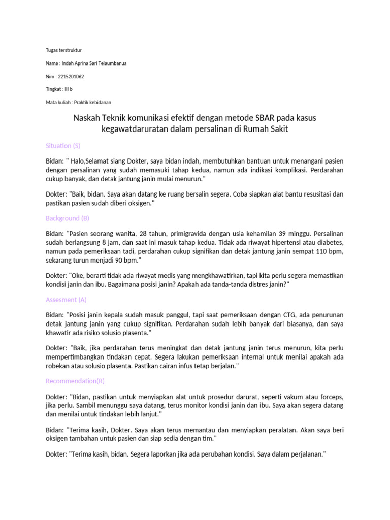 Naskah Teknik Komunikasi Efektif Dengan Metode SBAR Pada Kasus ...