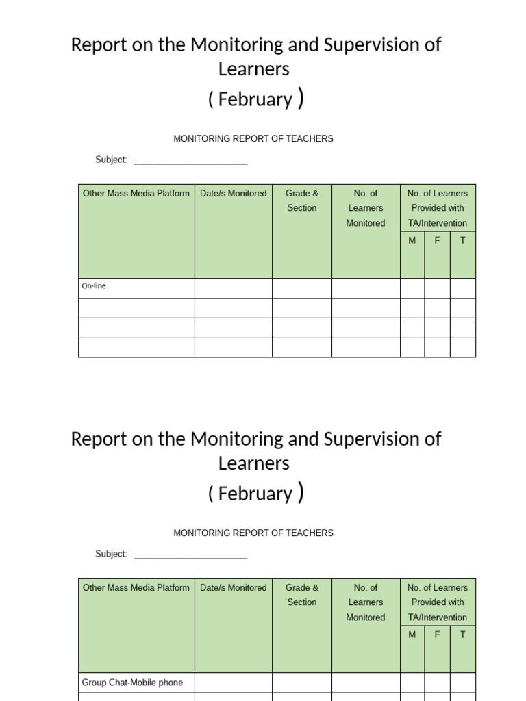 TEACHERS Report On MONITORING OF LEARNERS On Other Mass Media Platform ...