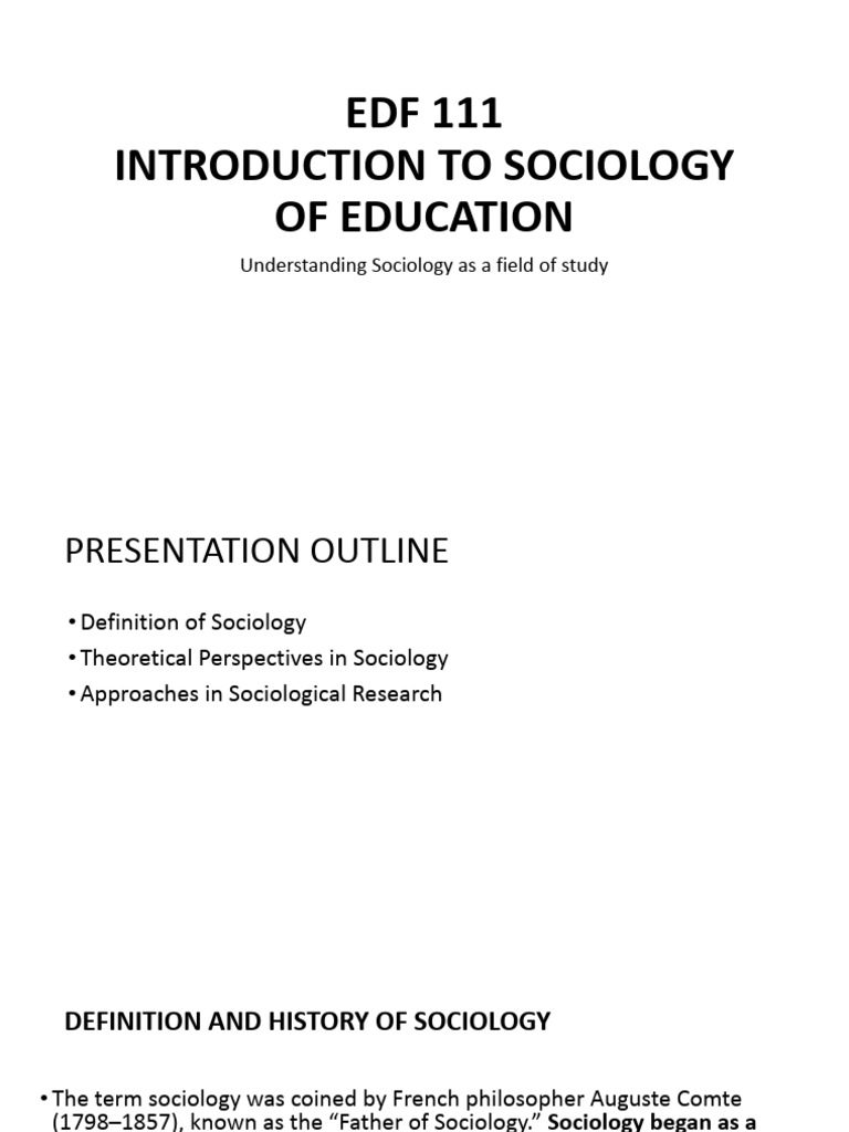 Lesson 1 Intro To Sociology of Education 2025.Pptx-1 | PDF | Sociology ...
