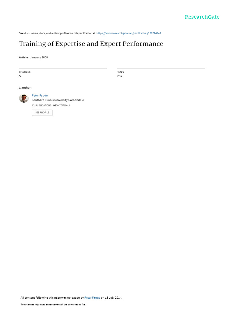 Training of Expertise and Expert Performance | PDF | Expert ...