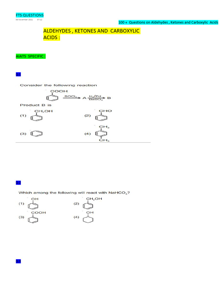 100+ Questions on Organic Compounds | PDF | Carboxylic Acid | Ketone