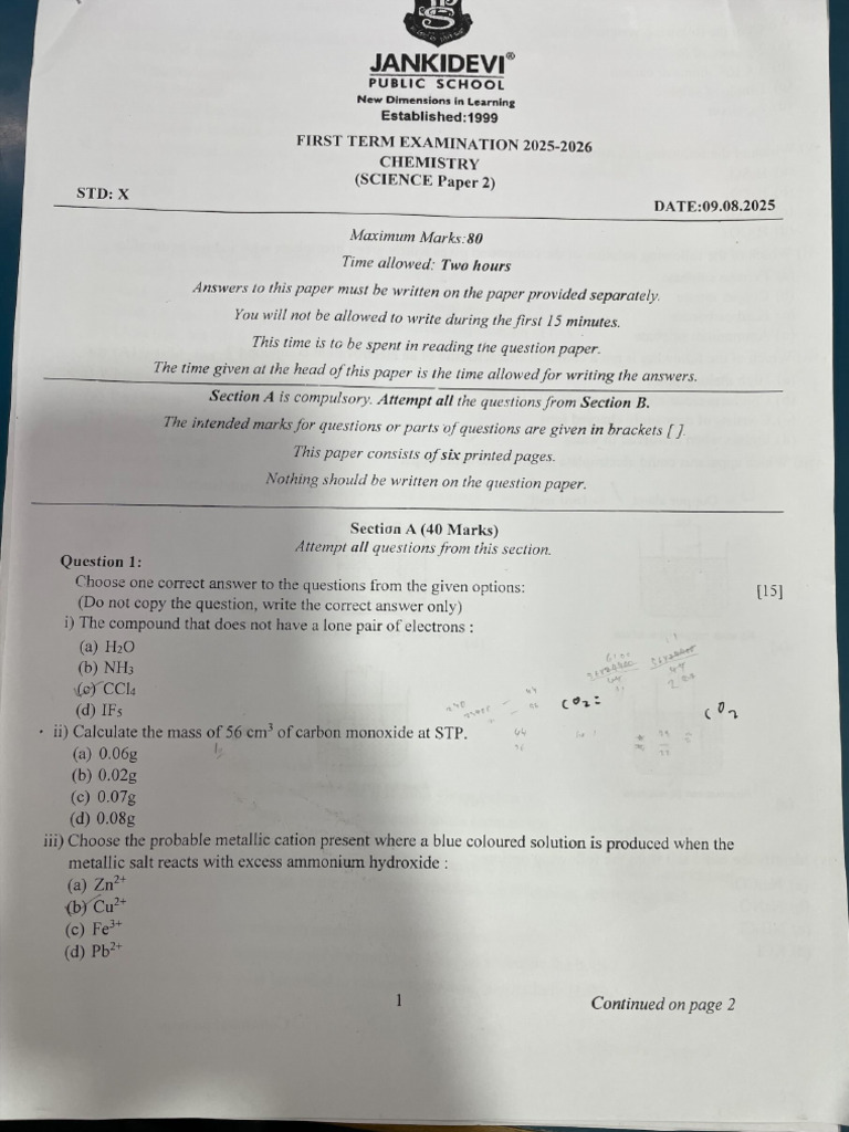 First Term Examination 2025-2026 | PDF