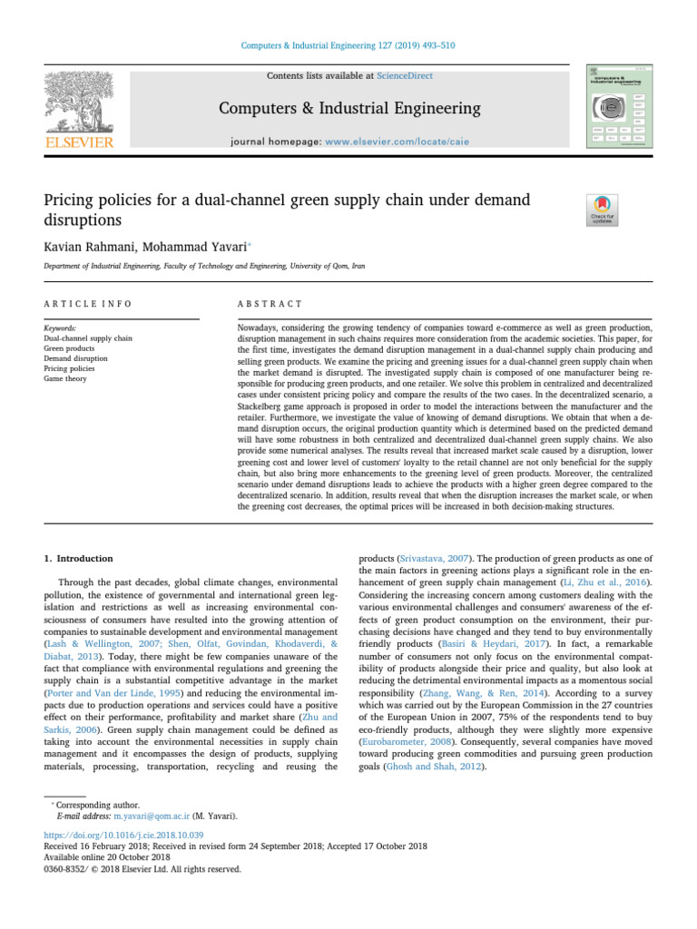 Pricing Strategies in Green Supply Chains | PDF | Supply Chain | Pricing