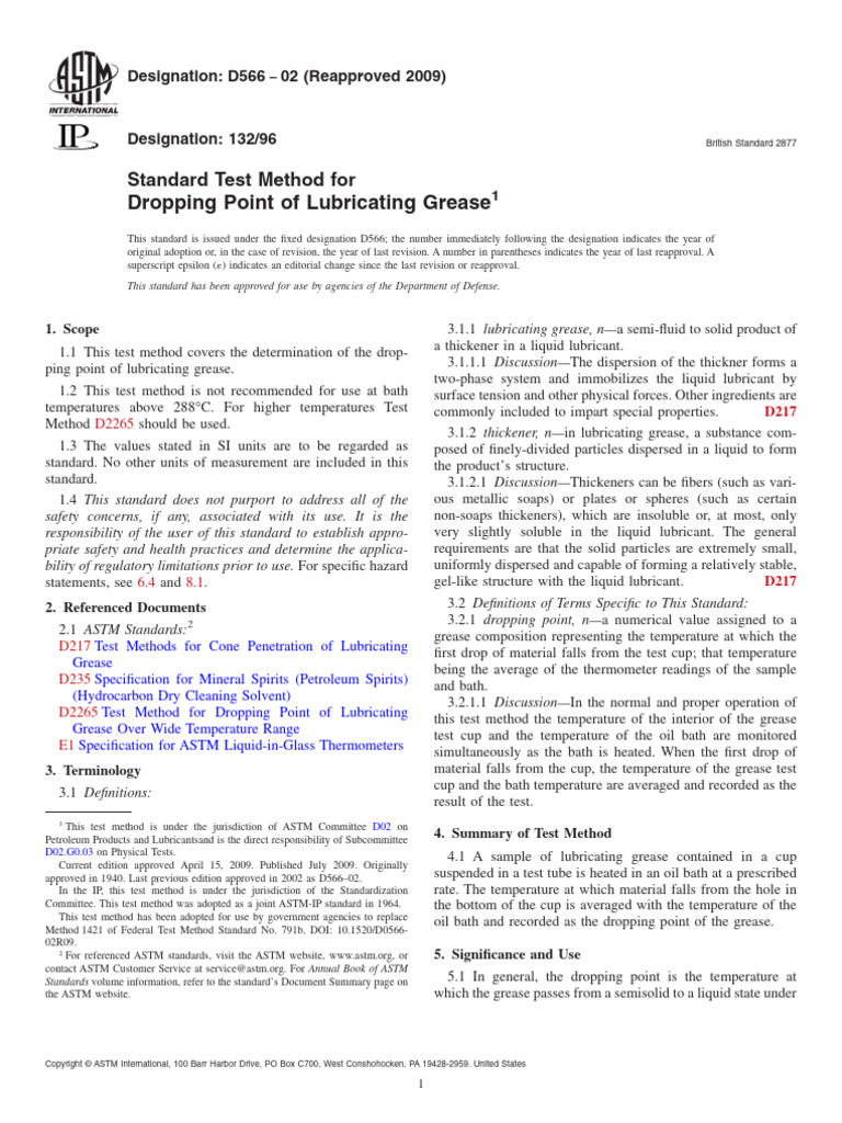 ASTM D566: Lubricating Grease Dropping Point | PDF | Petroleum ...