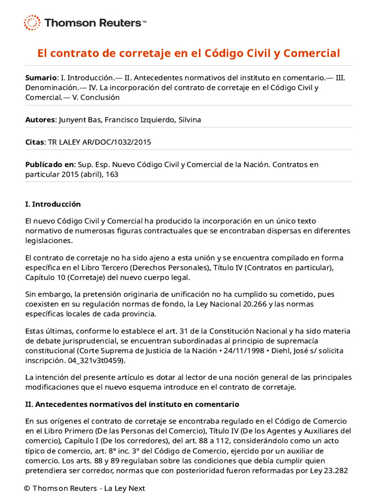Contrato de Corretaje en el Nuevo Código Civil | PDF | Caso de ley ...