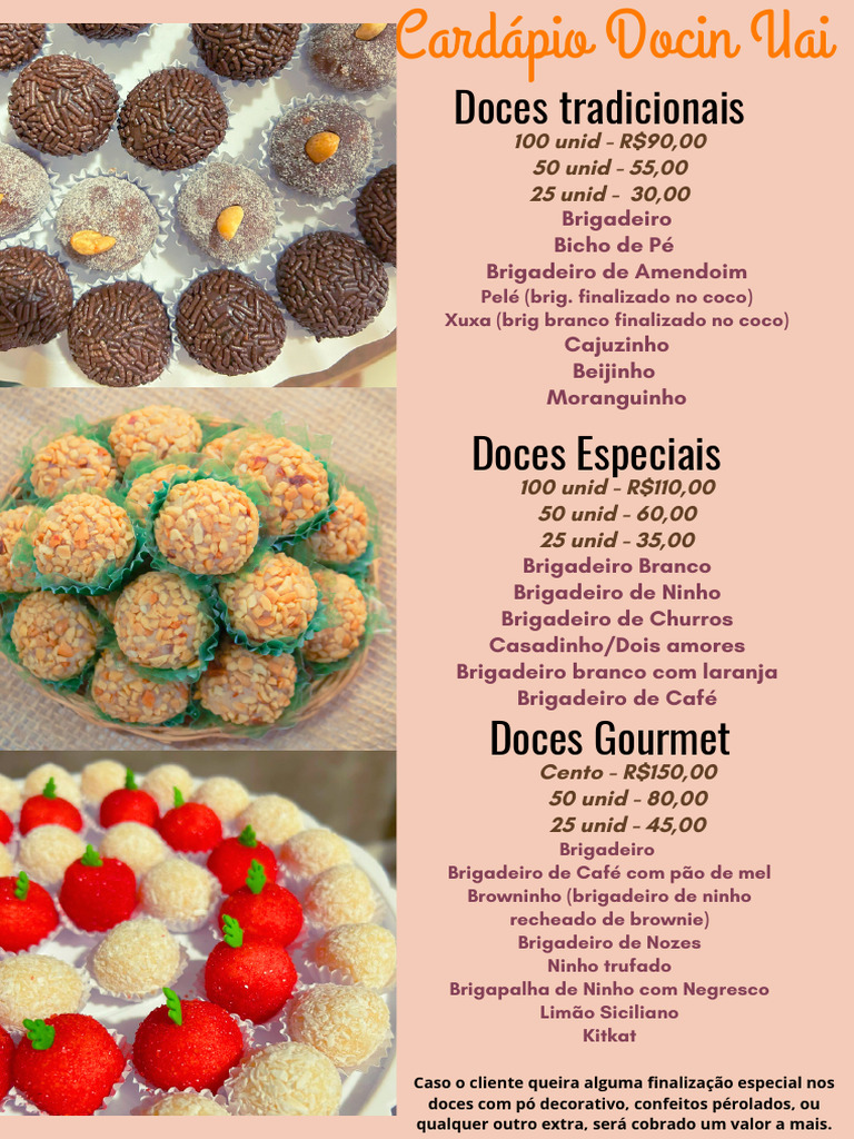 Cardápio de Doces Docin Uai | PDF | Sobremesas | Confeitaria