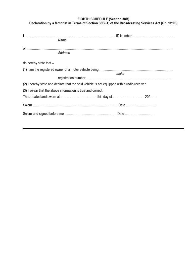 Motorist Declaration Form for Radio Exemption | PDF