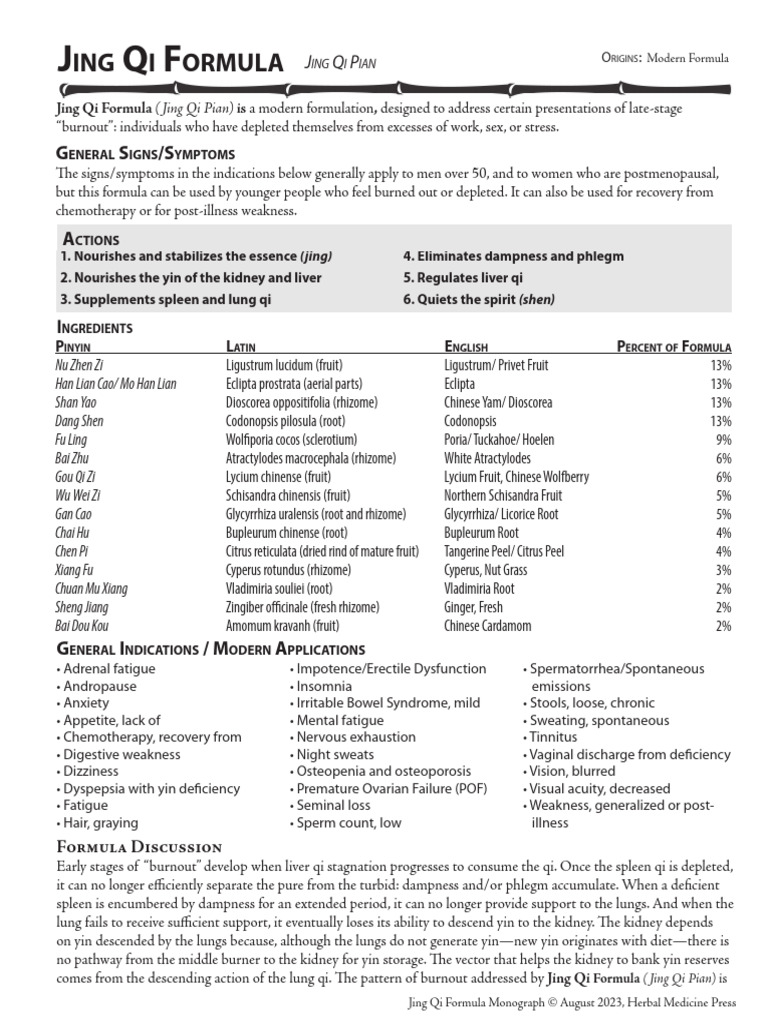 Jing Qi Formula for Burnout Recovery | PDF | Traditional Chinese ...