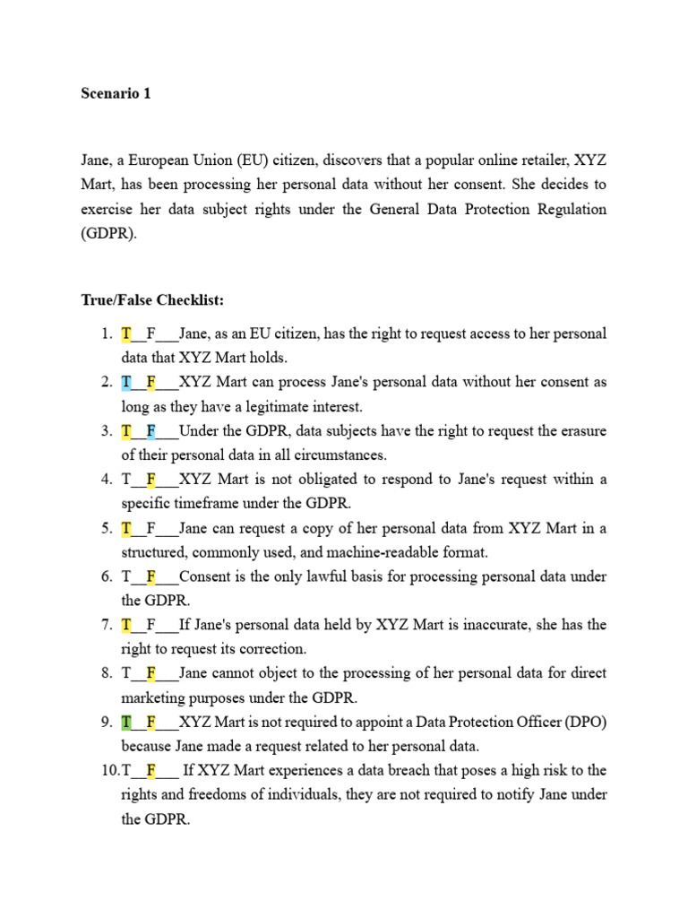 GDPR Data Subject Rights Checklist | PDF