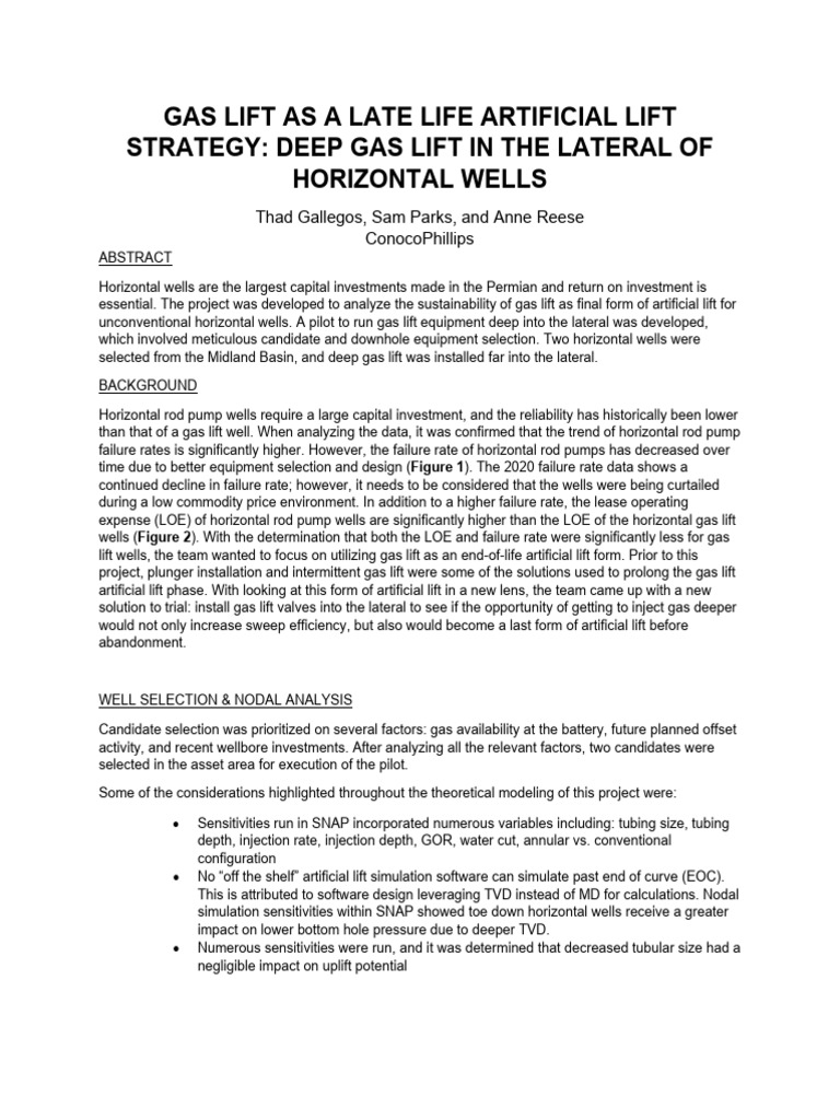 Gas Lift As A Late Life Artificial Lift Strategy Deep Gas Lift in The ...