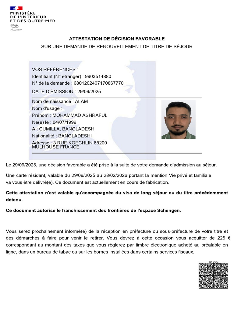 Renouvellement de titre de séjour validé | PDF