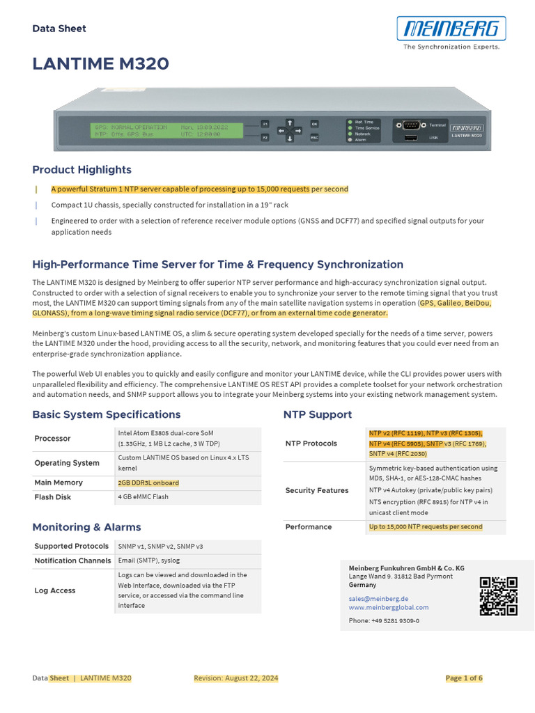 LANTIME M320 NTP Server Data Sheet | PDF | Power Supply | Usb