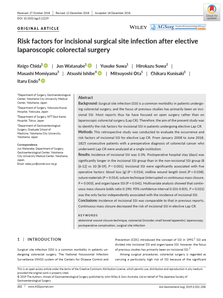 Risk Factors for SSI in Laparoscopic Colorectal Surgery | PDF | Surgery ...