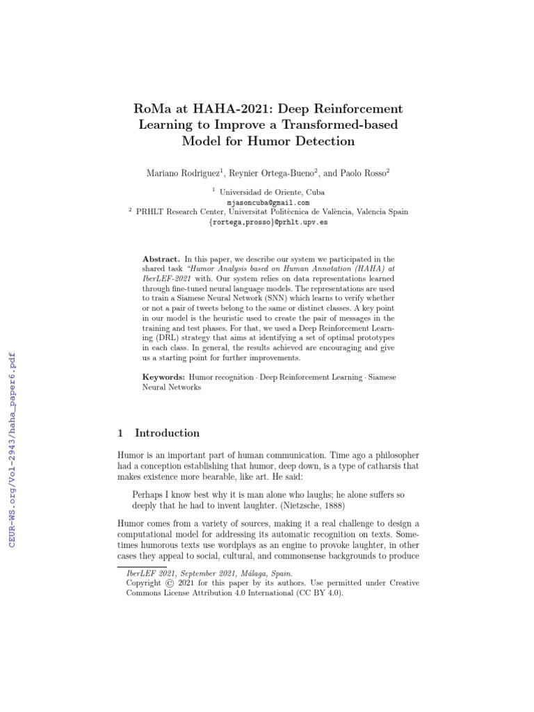 Humor Detection via Deep Reinforcement Learning | PDF | Data ...