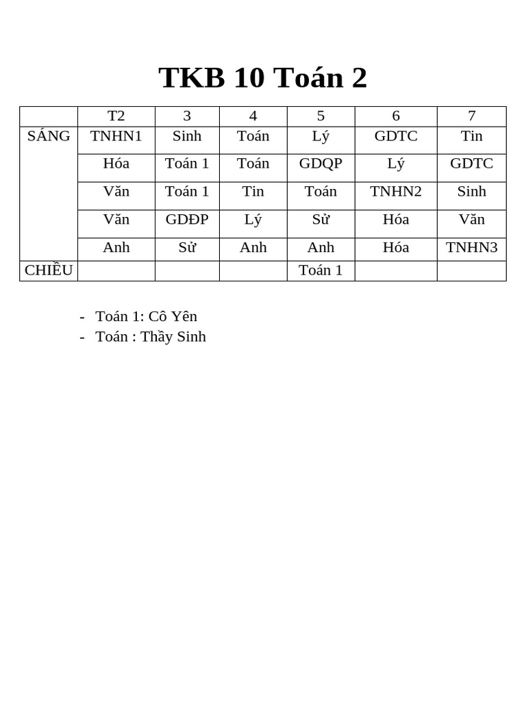 TKB 10 Toán 2 | PDF