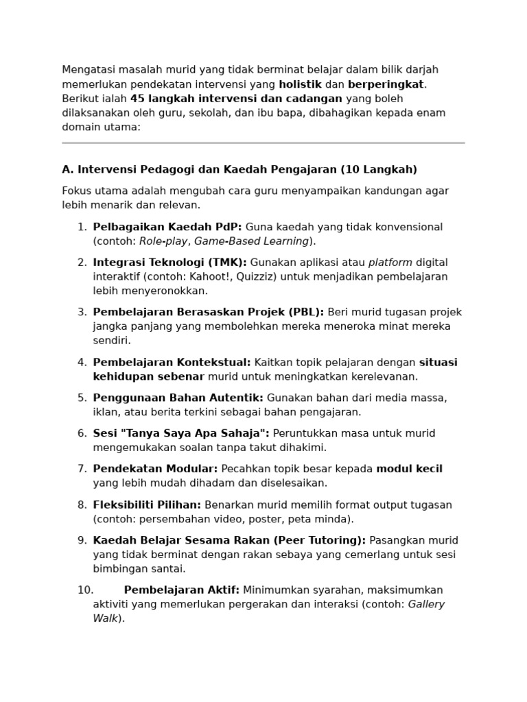 Langkah Intervensi 45 Malas Belajar | PDF