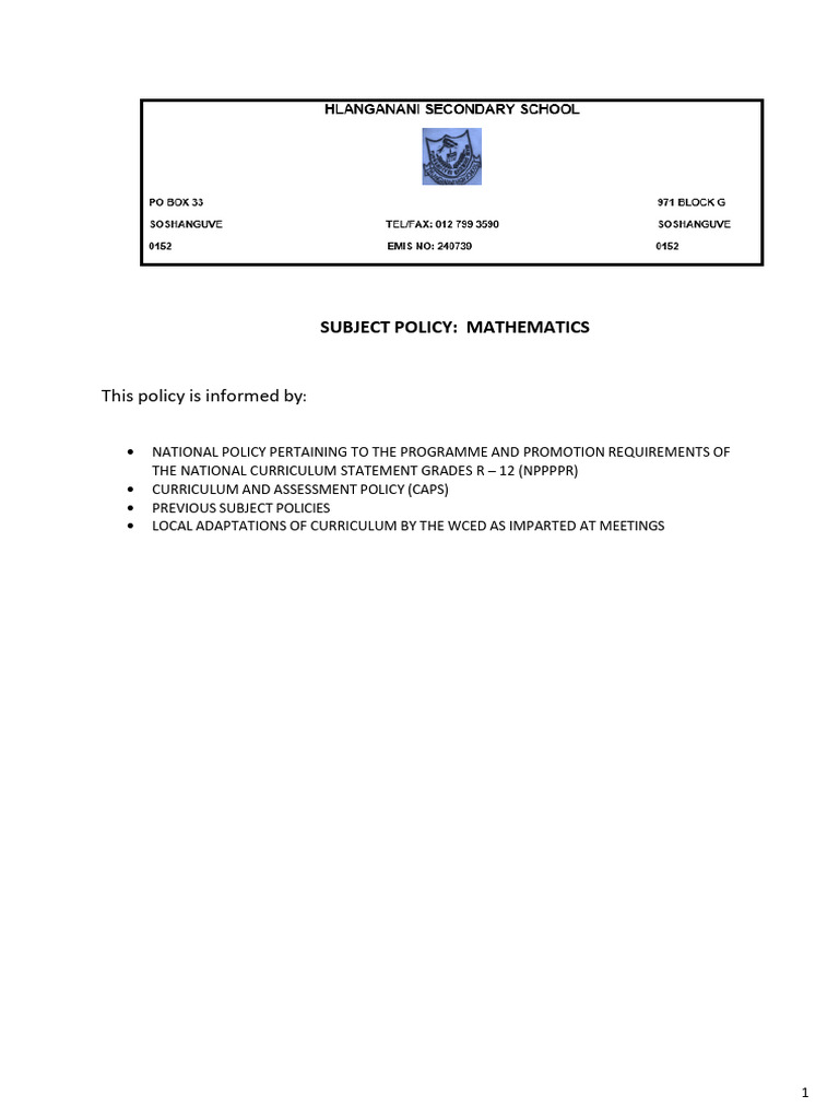Mathematics Subject Policy Overview | PDF | Teachers | Standardized Tests