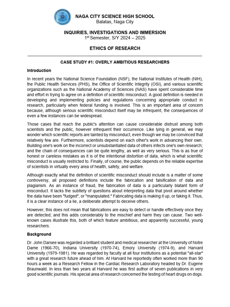 Ethics of Research: Darsee Case Study | PDF | Dna | James Watson