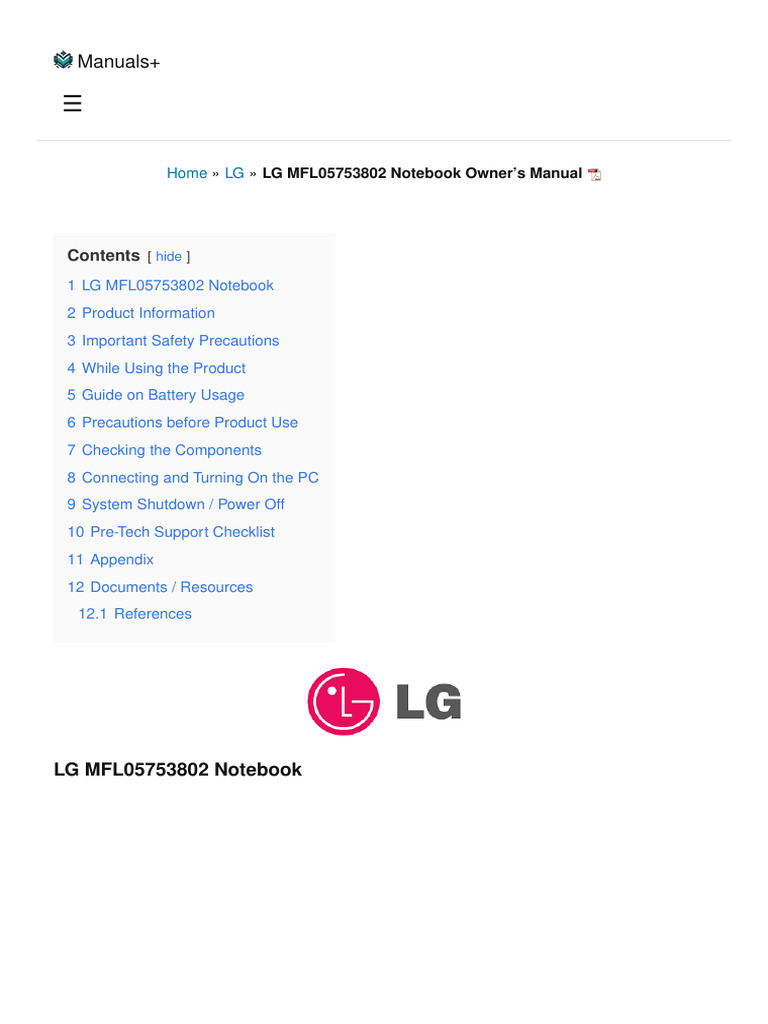 LG MFL05753802 Notebook Manual | PDF | Laptop | Personal Computers