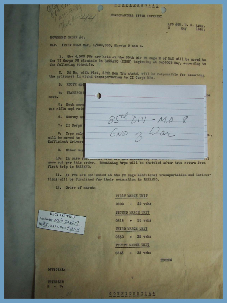 85th Div 1945 337th Movement Order 8 End of War | PDF