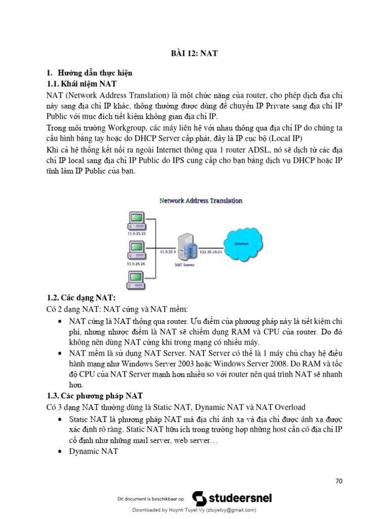 Hướng dẫn thực hiện ệ: Bài 12: Nat 1. 1.1. Khái ni M Nat | PDF