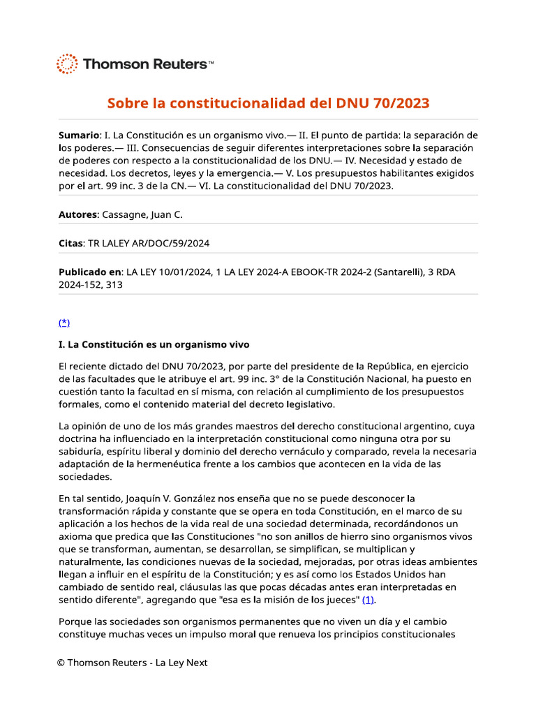 Documento - Sobre La Constitucionalidad Del DNU 70 - 2023 | PDF