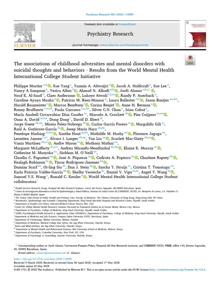 Childhood Adversities and Suicidal Behaviors | PDF | Mental Disorder ...