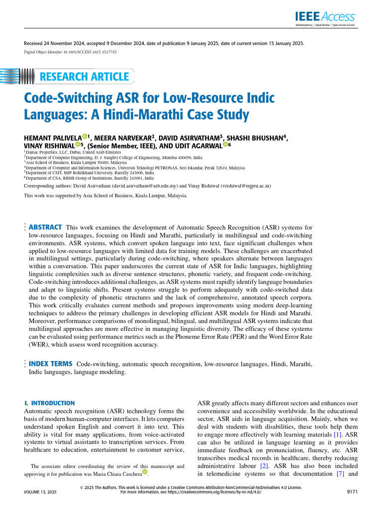 Code-Switching ASR for Hindi-Marathi | PDF | Speech Recognition ...