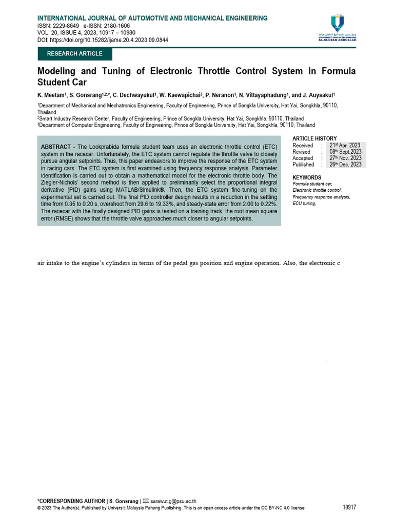 Electronic Throttle Control in Racing Cars | PDF | Electric Motor | Torque